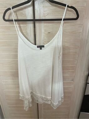 t/o ivory Lace-Hem Slub Spaghetti Strap cotton Cami hi lo style